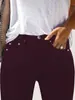 Cy038 Novo Estilo Moda Feminina Simples Cintura Alta Cor Sólida Metálico Cintura Alta Elástico Skinny Cor Sólida Calça Jeans