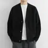 Elegante cardigã de tricô com decote V para homens, jaqueta suéter de cor sólida simples estilo coreano para outono e inverno para jovens e homens