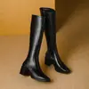 Botas acima do joelho, novos estilos outono/inverno, botas de salto alto, saltos grossos, bico quadrado, zíper lateral, botas de montaria de cano alto, botas longas para mulheres