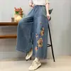 Jeans Estilo Étnico Retro 2026 para Mujer Bordado Pesado Color Lavado Cintura Elástica Pantalones Linterna Casuales