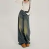 Jeans Retro Americanos de Pierna Ancha para Mujer, Estilo Nuevo Invierno 2025, Desgastados de Corte Holgado, Pantalones Rectos Largos para Bajitas