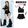 Fantasia de Dança Jazz para Meninas Tendência Cool Fashionável Meninas Preto Franja Alça no Ombro Traje Roupas Tendência de Street Dance para Crianças
