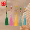 Abanico Dorado Estampado con Borlas, Colgantes de Borlas, Borlas de Hanfu, Abanico Decorativo Hecho a Mano Estilo Antiguo, Adorno Colgante con Patrón de Nubes
