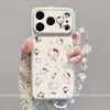 Adecuado para funda de teléfono iPhone 17, caricatura personalizada 16 Pro protección de lente de cobertura total, anticaídas con correa para la muñeca, i-star Hello Kitty