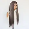 Peruca com front lace estilo europeu e americano 13*4, com repartição personalizável e cores mistas, cabelo longo liso, fibra sintética de alta temperatura