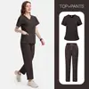 Uniformes de Enfermera Claros y Oscuros Color Sólido Manga Corta Pantalones Laboratorio Escuela Enfermera Ropa de Trabajo Traje Delgado Talla Grande Mujer