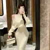 Vestido de Punto con Estilo Francés Pequeño Chanel Temperamento para Mujer Nuevo Diseño con Sentido Cintura Ceñida Adelgazante Falda Falsa de Dos Piezas Otoño