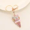 Llavero creativo de cono de helado de gatito estilo coreano para niña, colgante de helado de gato con pedrería, accesorio para bolso de niña