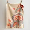Chal grueso y cálido de jacquard con patrón de loto estilo chino tradicional, bufanda de loto elegante tipo acuarela para otoño/invierno, calentador de cuello versátil para abrigos de mujer
