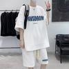 Camiseta simples manga cinco quartos nova versátil ins verão casual conjunto artístico moda masculina calça cinco quartos preguiçoso