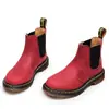 Audemars Piguet Crazy Horse Rojo 2976 Botines Chelsea Botas de Motocicleta para Mujer Botines de Cuero Genuino de Primera Capa Estilo Británico Slip-On