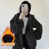 Sudadera con capucha negra para mujer, Otoño Invierno, Estilo Básico Clásico, Peso Pesado, Acolchada con terciopelo, Gruesa, Casual, Holgada, Versátil, Top