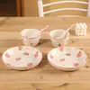 Juego de Tazón y Plato de Fresa, Vajilla Doméstica para Una Persona, Cuenco de Arroz de Cerámica, Bol para Fideos, Bonito Plato para Hornear, Creativo Bol para Frutas