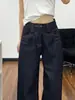 Jeans Vintage de Mezclilla Azul Bordados para Mujeres Altas de Longitud Extendida, Pantalones de Pierna Ancha Rectos Holgados con Caída para Verano de Cintura Alta
