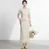 Conjunto de Verano de Alta Gama para Mujer: Camiseta Premium de Manga Corta con Volantes y Falda Recta, Conjunto de Dos Piezas Estilo Vacacional Issey Miyake