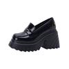 Zapatos de charol de moda con plataforma gruesa para aumentar la altura y estilizar, para personas menudas, estilo simple de otoño 2026, mocasines slip-on de punta redonda con tacón grueso