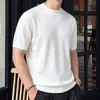 Suéter de Marca de Moda Directo de Fábrica para Hombre 240G Estilo Coreano Casual Versátil Color Sólido Nuevo Holgado Cuello Redondo Manga Corta Camiseta