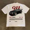 Camiseta Estilo de Rua Retrô Estampa 911 Racing Verão Gola Redonda Algodão Puro Manga Curta Masculina Ins Caimento Solto Versátil