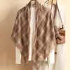 Xale de Lã para Mulheres, Lenço Quadrado de Seda Tingido em Fio Prata, Lenço Fino para Mulheres, Lenço para Ar Condicionado, Xale de Lã Xadrez, Personalização de Fábrica de Verão