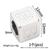 Cuentas cuadradas de acero inoxidable pulido grande de 12 mm con letra de corrosión, agujero pasante, cuentas para collar pulsera DIY, cuentas de amor