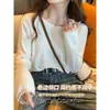 Blusa de Base Branca para Mulheres Novo Estilo Outono Malha Camada Interna Manga Longa Blusa Fina Gola Redonda