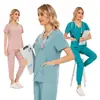 Talla Extra Unisex Secado Rápido Delgado Manga Corta Pantalón Largo Cuello en V Color Sólido Hospital Doctor Enfermera Uniforme Quirúrgico