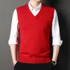 Suéter Masculino de Lã com Gola V, Sem Mangas, Aconchegante e Espesso, Colete, Suéter Básico para Homem de Meia-idade