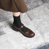 Zapatos Mary Jane de Tacón Grueso para Mujer Otoño e Invierno Nuevos Zapatos de Hebilla de Punta Redonda para Chica JK Zapatos Bajos de Tacón de Madera Zapatos de Cuero Vintage