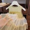 ¡Leche zumbando! Estilo Vacaciones Hada Tesoro Vestido Estilo Coreano Ropa de Verano Para Niños de 1 a 7 Años Malla con Borde de Oreja Vestido Princesa