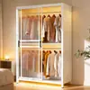Armario de Acero Simple para el Hogar Almacenamiento para Habitación de Alquiler Armario Colgante para Ropa Armario Pequeño para Apartamento con Puerta Deslizante a Prueba de Polvo