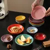 Conjunto de Pratos Cerâmicos com Gradiente de Esmalte Tigela de Arroz e Prato Cerâmico Doméstico Combinação Rosa Mocha Louça de Alto Valor para Casa Nova