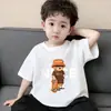 Camisetas Estampadas de Desenho Animado de Verão para Crianças, Camisetas Finas Soltas de Gola Redonda, Roupas Infantis, Camisetas de Algodão Puro de Manga Curta para Meninos