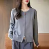 Cárdigan de Punto de Algodón Puro a la Moda para Mujer, Nuevo Estilo Primavera y Otoño, Versátil, Corte Holgado, Chaqueta Corta Adelgazante con Cremallera