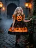 Novo Vestido de Princesa para Halloween 2026 para Meninas, apresentando uma estampa de abóbora maligna, um conjunto de vestido formal infantil
