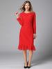 Vestido de renda vermelho Ano Novo Chinês Feminino Primavera e Outono Novo tamanho plus size cintura francesa sereia versátil