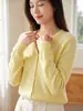 Suéter de Lã Feminino Sem Costura Escovado Lua Branca Gola Redonda Gola V Cardigã de Tricô Top para Mulheres H072906