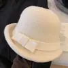 Gorra de Boina de Lana para Otoño e Invierno Estilo Hepburn para Mujer Sombrero de Pescador de Lana Adelgazante Sombrero de Copa Elegante Retro Británico