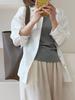 Camisa Blanca de Lino de Manga Larga para Mujer Verano Nuevo Estilo Coreano Lazy Elegante Suelta Casual Protección Solar Forro Chaqueta de Color Puro