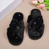 Pantuflas de Felpa Cruzadas con Pequeño Moño Bordado Personalizadas para Otoño e Invierno, Interiores Suaves con Suela Antideslizante, Versátiles para Exteriores, Calientes, de Algodón