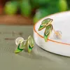 Pendientes de Plata de Ley S925 Chapados en Oro Jade Hetian Esmeralda Hoja Creativos de Gama Alta Pequeños Estilo Chino Pendiente de Plata