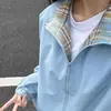 Chaqueta Deportiva a Cuadros Bloque de Color con Cuello Alto para Hombre, Top Casual Holgado para Primavera y Otoño, Chaqueta a Prueba de Viento Estilo Hong Kong para Pareja