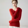 Suéter em 100% caxemira emagrecedor, novo para outono e inverno, para mulheres, gola redonda, caimento justo, peça base de tricô, roupa íntima