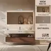 Gabinete de Baño Inteligente de Roble y Nogal de Lujo Ligero con Lavabo Integrado de Cerámica sin Costuras y Encimera Juego de Baño
