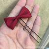 Horquilla con forma de U para cabello trenzado, estilo coreano, con lazo pequeño, color vino dulce rojo y bola