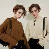 Suéter de Punto Grueso para Mujer, Color Sólido, Cuello Redondo Retro, Patrón Retorcido, Manga Larga Completa de Lana, Estilo Perezoso Suelto Casual