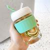 Vaso de Vidrio Sencillo para Café con Popote Lindo Popular en Internet ins Vaso para Agua Hogar Oficina Portátil Anti-escaldaduras Aislamiento Térmico
