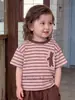 Conjunto de Dos Piezas de Manga Corta para Niños, Conjunto Ligero de Verano para Niños con Camiseta Rayada de Dibujos Animados, Pantalones Cortos para Niño Pequeño, Ropa Nueva para Niños