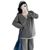 Conjunto de Ropa de Otoño para Maternidad 2025 Nuevo Conjunto de Dos Piezas Reductor de Edad Cremallera Top de Maternidad + Pantalones de Pierna Ancha Conjunto de Dos Piezas para Maternidad