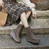 Huizu Beauty 2024 Otoño Nuevas Botas Cortas de Piel Genuina Tacones Altos Botas de Suela Gruesa Tacones Elevados Tacones de Plataforma Más Fáciles de Combinar Botas para Mujer