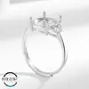 Anillo Popular para Mujer con Forma de Hoja Base Abierta de Cobre para Montar Joyería DIY Incrustado Oval 10*12 Cabujón Plata Imitación S925